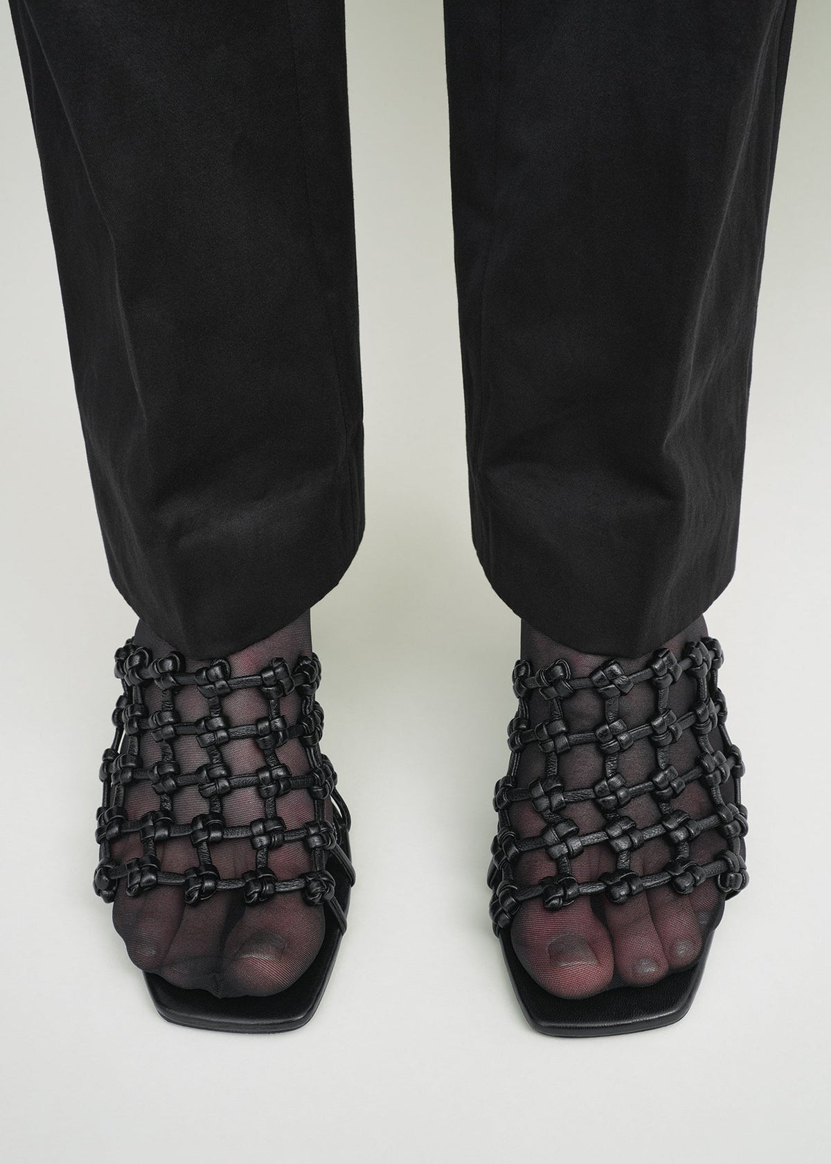 Braided-leather bandeau mules black